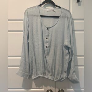 Gaya Silk Blend Light Blue Gauzy Long Sleeve Airy Blouse Womens Size XLarge